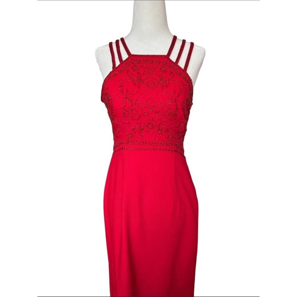 Vtg Y2k Pinky & Me Red Beaded Formal Evening Gown Prom Siren Pageant Glam Size 8 - Picture 2 of 12
